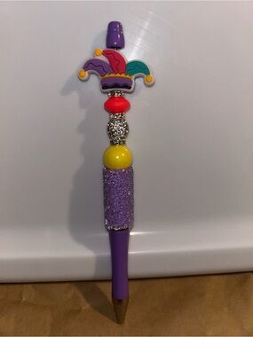 Purple Jester  Pen with Colorful Beads